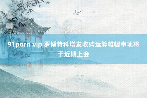 91porn vip 罗博特科增发收购运筹帷幄事项将于近期上会