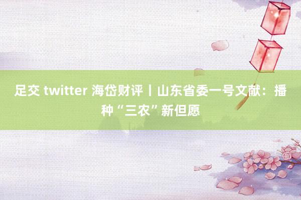 足交 twitter 海岱财评丨山东省委一号文献：播种“三农”新但愿